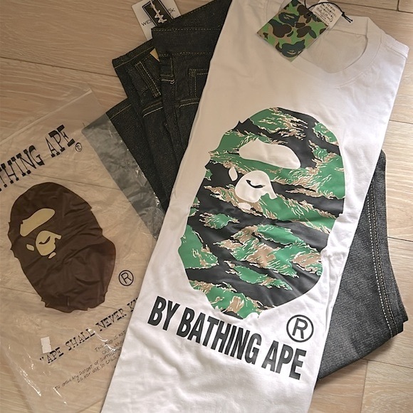 New Men’s Tiger Camouflage Ape Head Short Sleeve White T-Shirt
